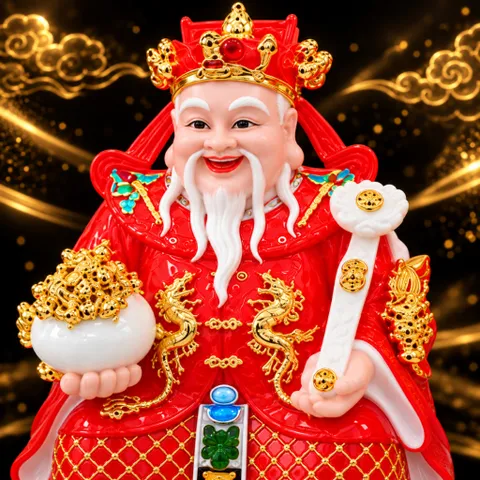 Bộ Tượng Tài – Địa – Phát Đỏ Mạ Vàng Cao Cấp - Phát Lộc Chiêu Tài, Hòa Hợp & Vượng Khí - Tụ Linh Các