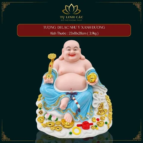 Tượng Phật Di Lặc Ngự Tòa Mây Như Ý Xanh Dương Cao Cấp