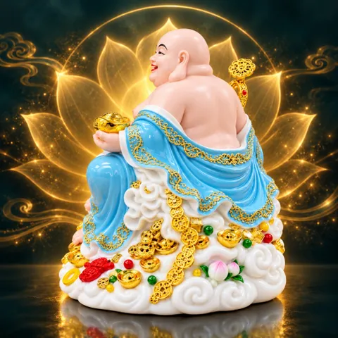Tượng Phật Di Lặc Ngự Tòa Mây Như Ý Xanh Dương Cao Cấp
