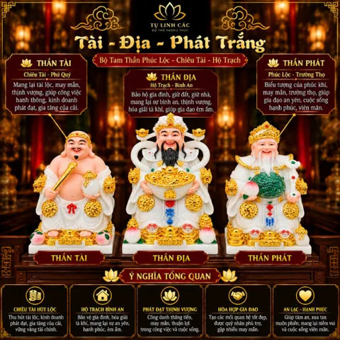 Bộ Tượng Tài – Địa – Phát Trắng Mạ Vàng Cao Cấp - Phát Lộc Chiêu Tài, Hòa Hợp & Vượng Khí - Tụ Linh Các