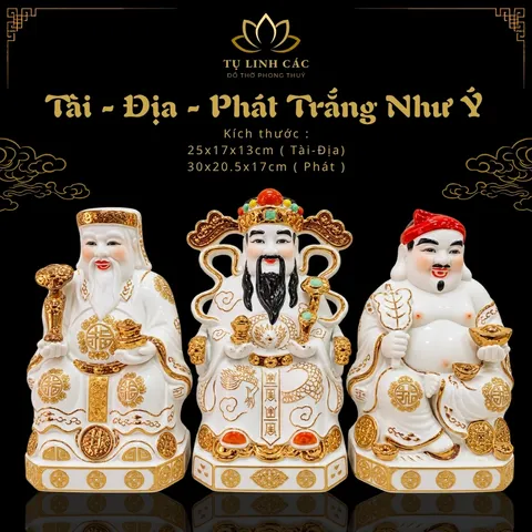 Bộ Tượng Tài – Địa – Phát Trắng Như Ý Mạ Vàng Cao Cấp - Phát Lộc Chiêu Tài, Hòa Hợp & Vượng Khí - Tụ Linh Các