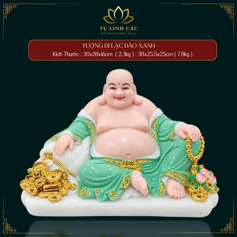 Tượng Phật Di Lặc Đào Xanh Cầm Túi Vàng Phong Thuỷ - Chiêu Tài Lộc, Bình An