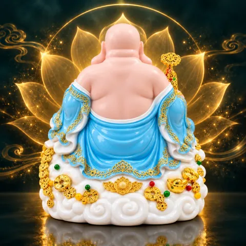 Tượng Phật Di Lặc Ngự Tòa Mây Như Ý Xanh Dương Cao Cấp