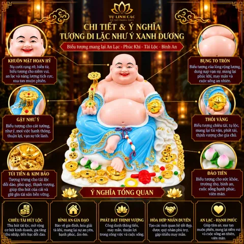 Tượng Phật Di Lặc Ngự Tòa Mây Như Ý Xanh Dương Cao Cấp