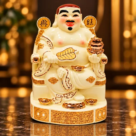 Bộ Tượng Tài – Địa – Phát Ngà Chéo Chân Mạ Vàng Cao Cấp - Phúc Thọ Song Toàn, Vạn Sự Hưng Vượng - Tụ Linh Các