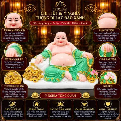 Tượng Phật Di Lặc Đào Xanh Cầm Túi Vàng Phong Thuỷ - Chiêu Tài Lộc, Bình An