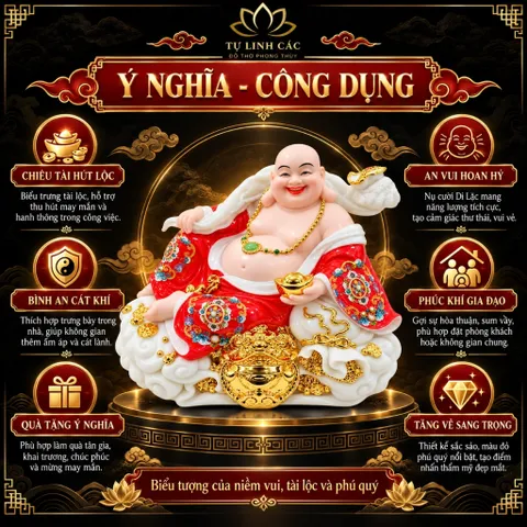 Tượng Phật Di Lặc Phú Quý Đỏ Phong Thuỷ - Chiêu Tài Tiến Bảo, Bình An - Tụ Linh Các