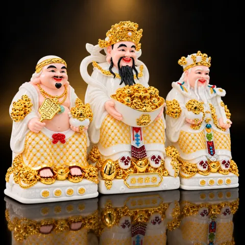 Bộ Tượng Tài – Địa – Phát Trắng Vàng Mạ Vàng Cao Cấp - Phát Lộc Chiêu Tài, Hòa Hợp & Vượng Khí - Tụ Linh Các