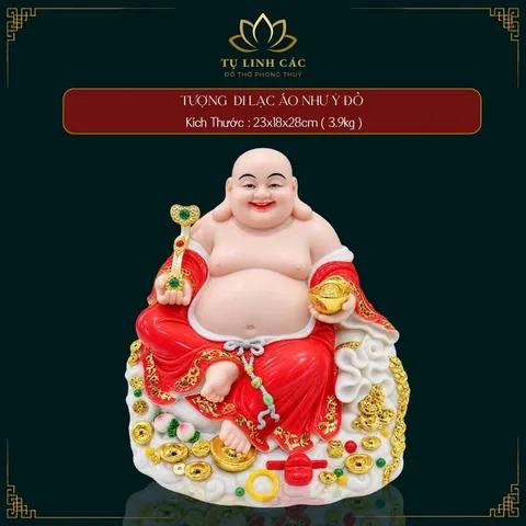 Tượng Phật Di Lặc Ngự Tòa Mây Như Ý Áo Đỏ Cao Cấp