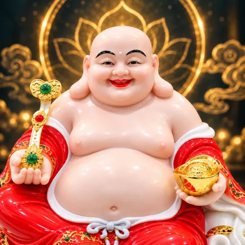 Tượng Phật Di Lặc Ngự Tòa Mây Như Ý Áo Đỏ Cao Cấp