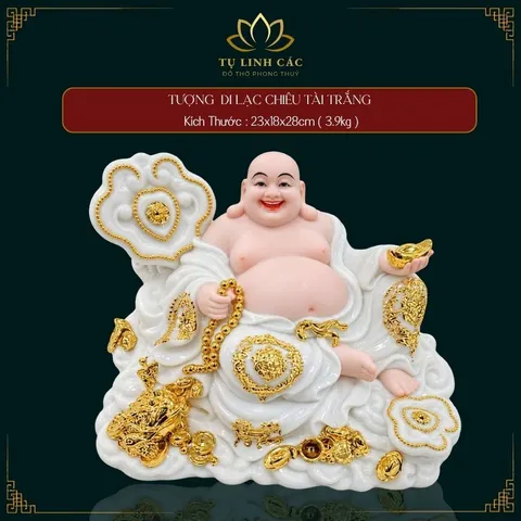 Tượng Phật Di Lặc Ngự Tòa Mây Áo Trắng Cao Cấp - Đồ Thờ Phong Thuỷ