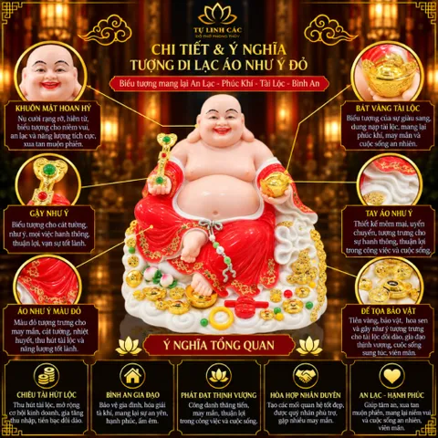 Tượng Phật Di Lặc Ngự Tòa Mây Như Ý Áo Đỏ Cao Cấp