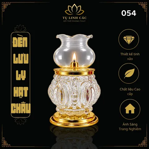 Đèn Dầu Lưu Ly Hạt Châu Trắng Trong Cao Cấp (Mã 054) - Thiết Kế Tinh Xảo, Ánh Sáng Trang Nghiêm - Tụ Linh Các