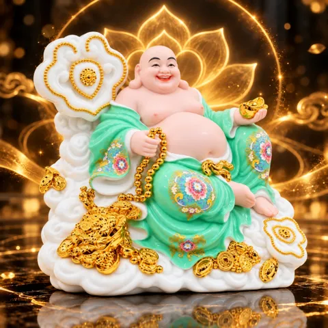 Tượng Phật Di Lặc Ngự Tòa Mây Xanh Lá Cao Cấp