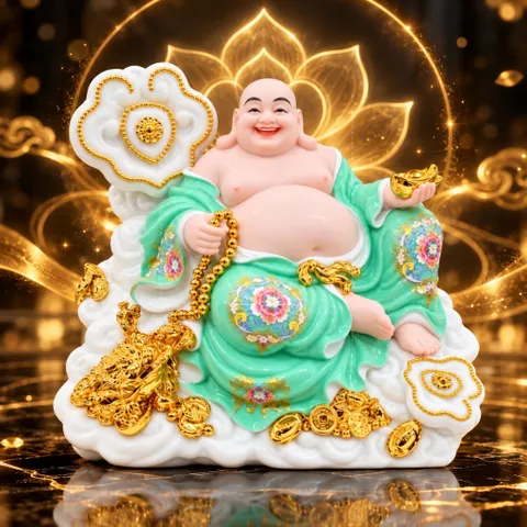 Tượng Phật Di Lặc Ngự Tòa Mây Xanh Lá Cao Cấp