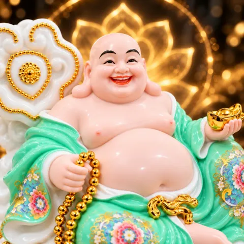 Tượng Phật Di Lặc Ngự Tòa Mây Xanh Lá Cao Cấp