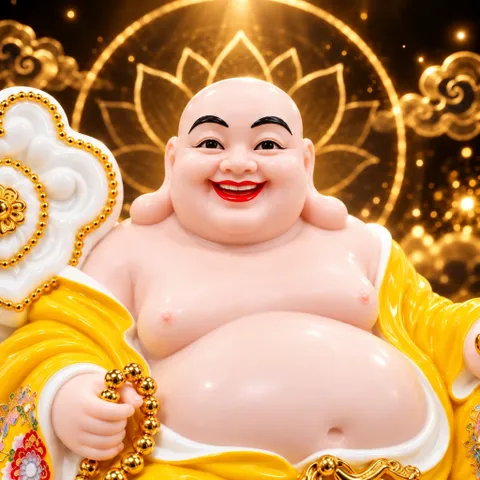 Tượng Phật Di Lặc Ngự Tòa Mây Mạ Vàng Kim Cao Cấp - Chiêu Tài Hút Lộc