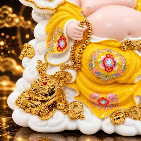 Tượng Phật Di Lặc Ngự Tòa Mây Mạ Vàng Kim Cao Cấp - Chiêu Tài Hút Lộc