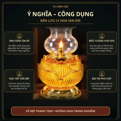 Đèn Dầu Lưu Ly Hoa Sen Vàng Hổ Phách Cao Cấp ( 035)  - Thiết Kế Tinh Xảo, Trang Nghiêm  - Tụ Linh Các