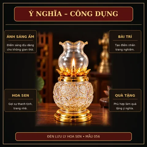 Đèn Dầu Lưu Ly Hoa Sen Trắng Trong Họa Tiết Nổi Cao Cấp ( 056 )  - Thiết Kế Tinh Xảo, Trang Nghiêm - Tụ Linh Các