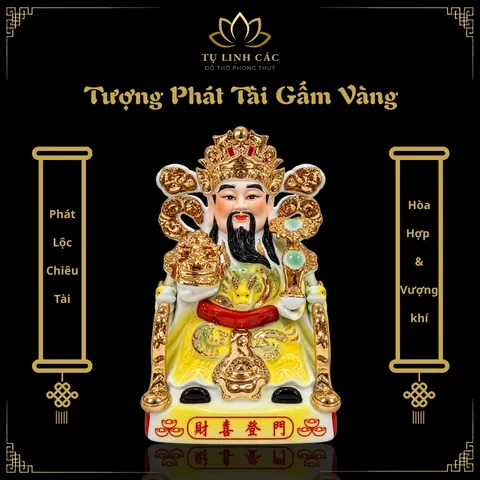 Tượng Phát Tài Gấm Vàng Cao Cấp - Phát Lộc Chiêu Tài, Hòa Hợp & Vượng Khí - Tụ Linh Các