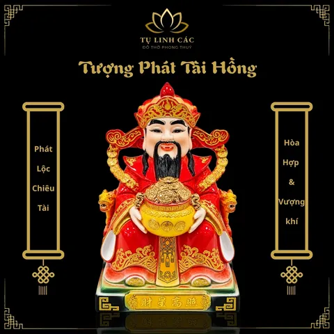 Tượng Phát Tài Hồng Cao Cấp - Phát Lộc Chiêu Tài, Hòa Hợp & Vượng Khí - Tụ Linh Các