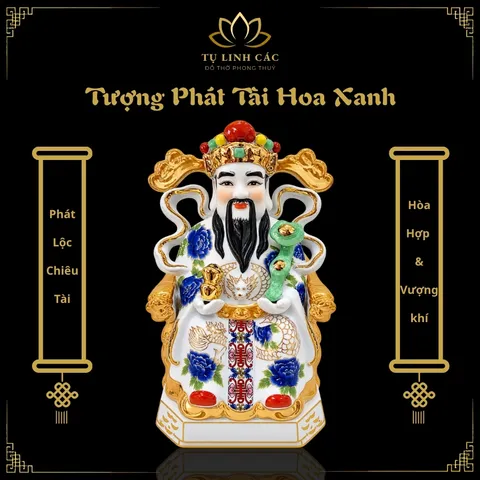 Tượng Phát Tài Hoa Xanh  Cao Cấp - Phát Lộc Chiêu Tài, Hòa Hợp & Vượng Khí - Tụ Linh Các