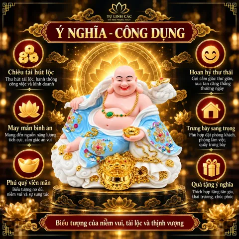 Tượng Phật Di Lặc Phú Quý Xanh Dương Phong Thuỷ - Chiêu Tài Tiến Bảo, Bình An - Tụ Linh Các