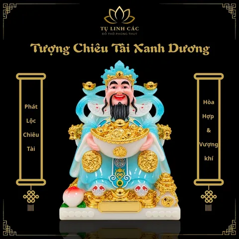 Tượng Chiêu Tài Xanh Dương Vàng Cao Cấp - Phát Lộc Chiêu Tài, Hòa Hợp & Vượng Khí - Tụ Linh Các