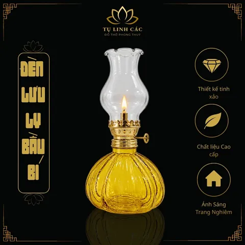 Đèn Dầu Lưu Ly Bầu Bí Vàng Cao Cấp - Thiết Kế Tinh Xảo, Ánh Sáng Trang Nghiêm - Tụ Linh Các