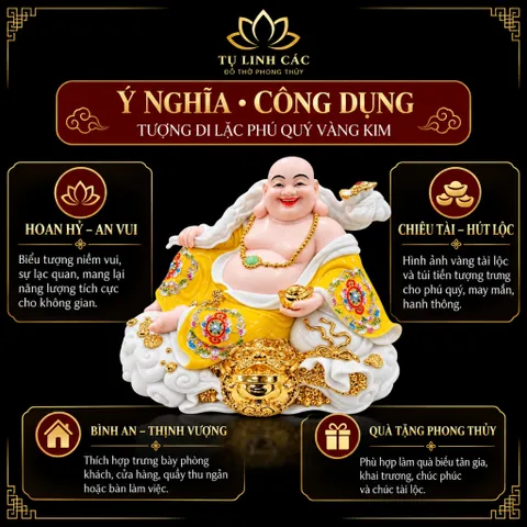 Tượng Phật Di Lặc Phú Quý Vàng Kim Phong Thuỷ - Chiêu Tài Tiến Bảo, Bình An - Tụ Linh Các
