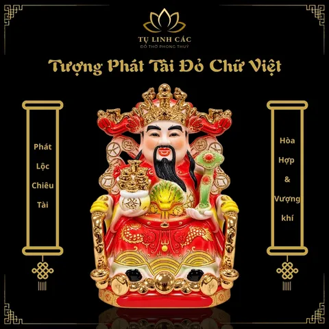 Tượng Phát Tài Đỏ Chữ Việt Cao Cấp - Phát Lộc Chiêu Tài, Hòa Hợp & Vượng Khí - Tụ Linh Các