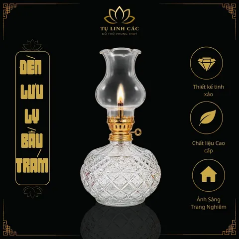 Đèn Dầu Lưu Ly Bầu Trám Trắng Trong Cao Cấp - Thiết Kế Tinh Xảo, Ánh Sáng Trang Nghiêm - Tụ Linh Các