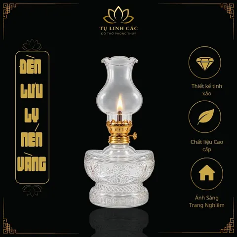 Đèn Dầu Lưu Ly Nén Vàng Trắng Trong Cao Cấp - Thiết Kế Tinh Xảo, Ánh Sáng Trang Nghiêm - Tụ Linh Các