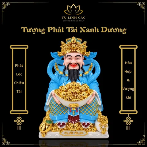 Tượng Phát Tài Xanh Dương Mạ Vàng Cao Cấp - Phát Lộc Chiêu Tài, Hòa Hợp & Vượng Khí - Tụ Linh Các