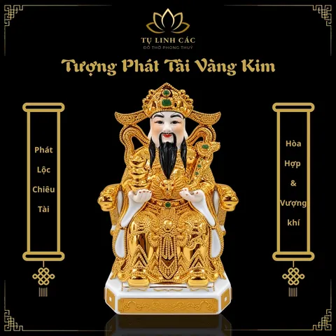 Tượng Phát Tài Vàng Kim Cao Cấp - Phát Lộc Chiêu Tài, Hòa Hợp & Vượng Khí - Tụ Linh Các