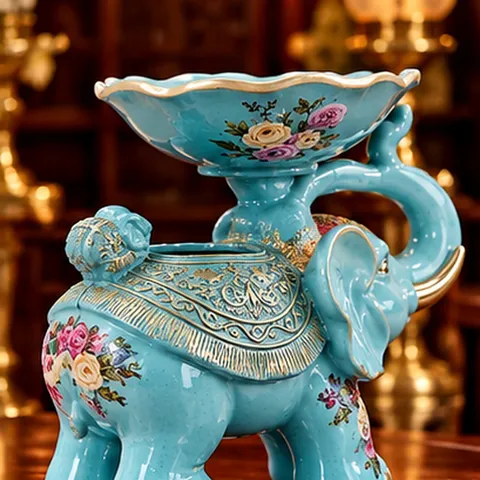 Tượng voi đỡ lễ xanh ngọc Tụ Linh Cúc vật phẩm phong thủy kích thước 29x26x14cm