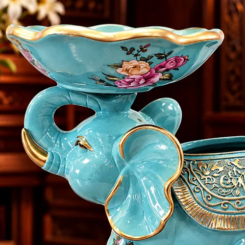 Tượng voi đỡ lễ xanh ngọc Tụ Linh Cúc vật phẩm phong thủy kích thước 29x26x14cm