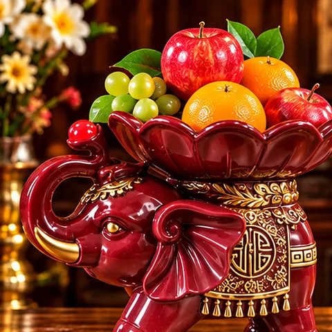 Tượng Voi Bé Dâng Lễ Đỏ Phong Thủy - Chiêu Tài, Hút Lộc Hợp Mệnh Mộc Hỏa - Tụ Linh Các