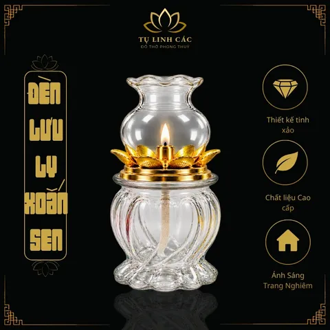 Đèn Dầu Lưu Ly Xoắn Sen Trắng Trong Cao Cấp - Thiết Kế Tinh Xảo, Ánh Sáng Trang Nghiêm - Tụ Linh Các