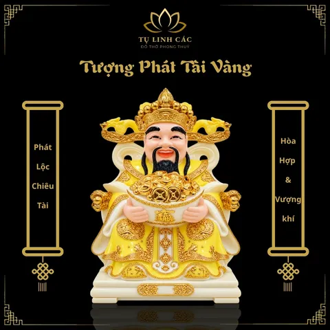 Tượng Thần Phát Tài Vàng Cao Cấp - Phát Lộc Chiêu Tài, Hòa Hợp Vượng Khí - Tụ Linh Các