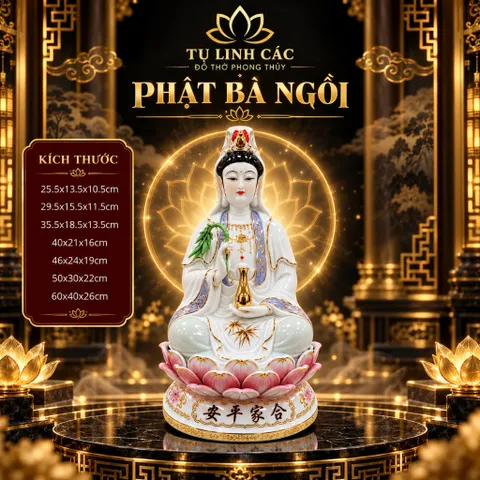Tượng Phật Bà Quan Âm Tọa Đài Sen - Chế Tác Tinh Xảo, Cầu Bình An Gia Đạo - Tụ Linh Các