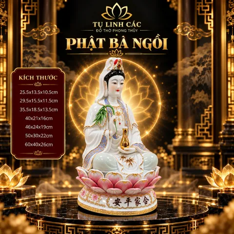 Tượng Phật Bà Quan Âm Tọa Đài Sen - Chế Tác Tinh Xảo, Cầu Bình An Gia Đạo - Tụ Linh Các
