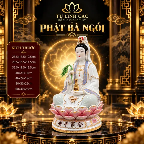 Tượng Phật Bà Quan Âm Tọa Đài Sen - Chế Tác Tinh Xảo, Cầu Bình An Gia Đạo - Tụ Linh Các