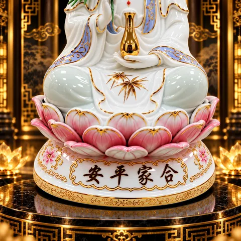 Tượng Phật Bà Quan Âm Tọa Đài Sen - Chế Tác Tinh Xảo, Cầu Bình An Gia Đạo - Tụ Linh Các