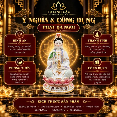 Tượng Phật Bà Quan Âm Tọa Đài Sen - Chế Tác Tinh Xảo, Cầu Bình An Gia Đạo - Tụ Linh Các