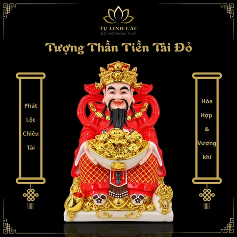 Tượng Thần Phát Tài Đỏ Cao Cấp - Phát Lộc Chiêu Tài, Hòa Hợp Vượng Khí - Tụ Linh Các