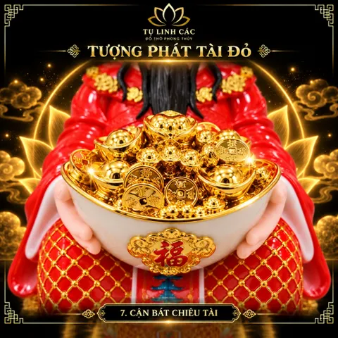 Tượng Thần Phát Tài Đỏ Cao Cấp - Phát Lộc Chiêu Tài, Hòa Hợp Vượng Khí - Tụ Linh Các