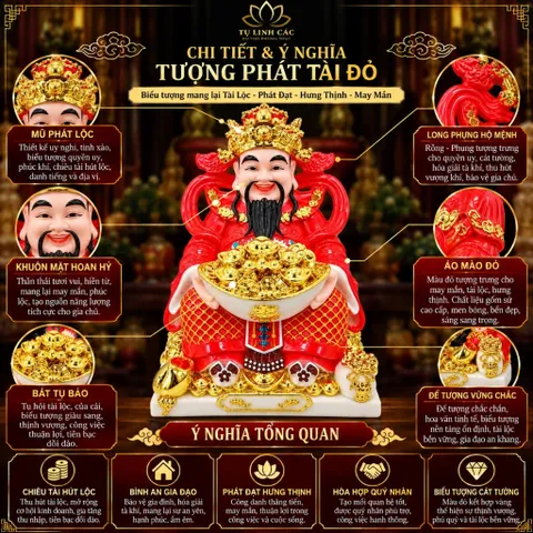 Tượng Thần Phát Tài Đỏ Cao Cấp - Phát Lộc Chiêu Tài, Hòa Hợp Vượng Khí - Tụ Linh Các