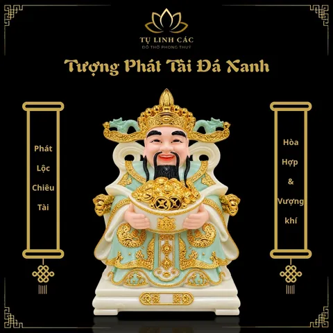 Tượng Thần Phát Tài Đá Xanh Cao Cấp - Phát Lộc Chiêu Tài, Hòa Hợp Vượng Khí - Tụ Linh Các